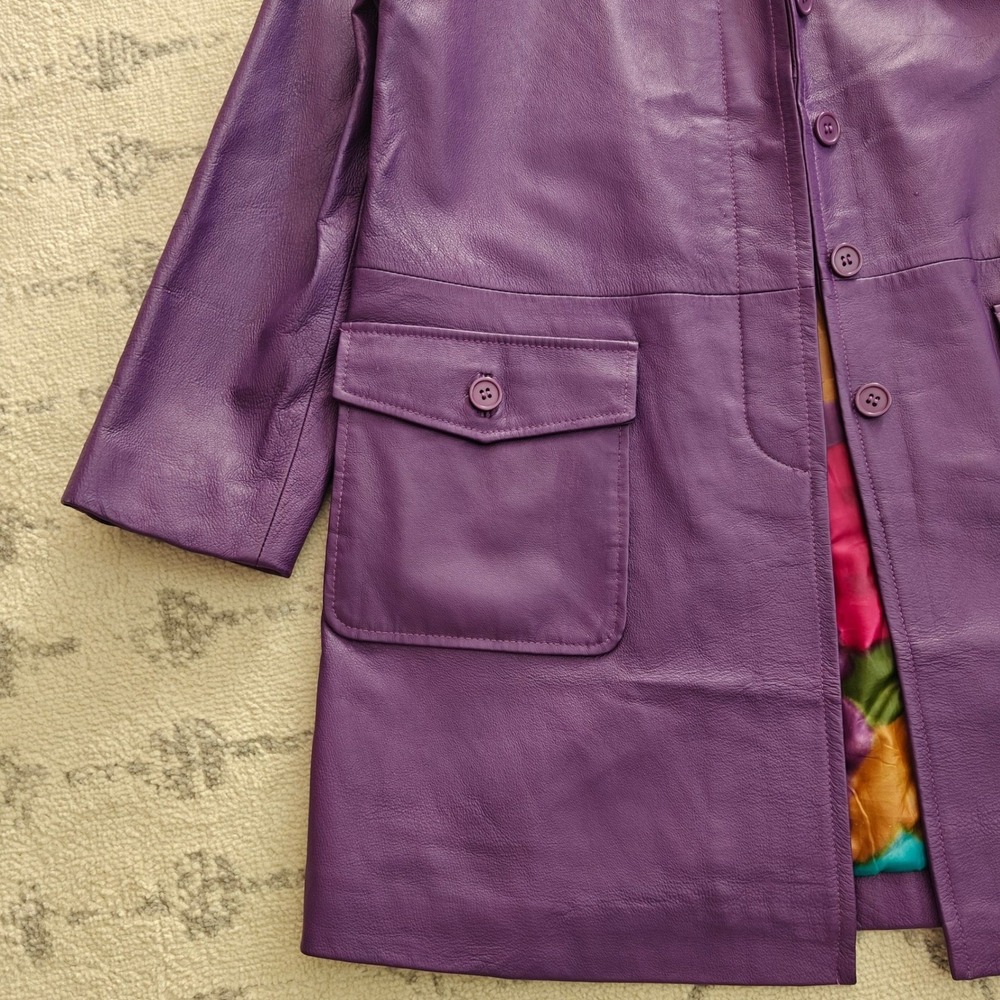 Vintage Purple Leather Jacket Utility Women's Medium Newport News Trench Coat - Picture 3 of 8